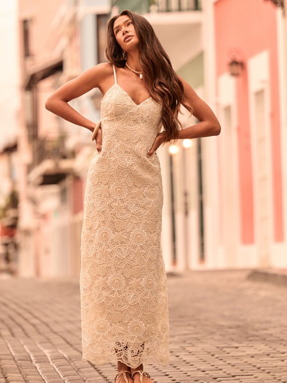 Lace Maxi Slip Dress - Cream